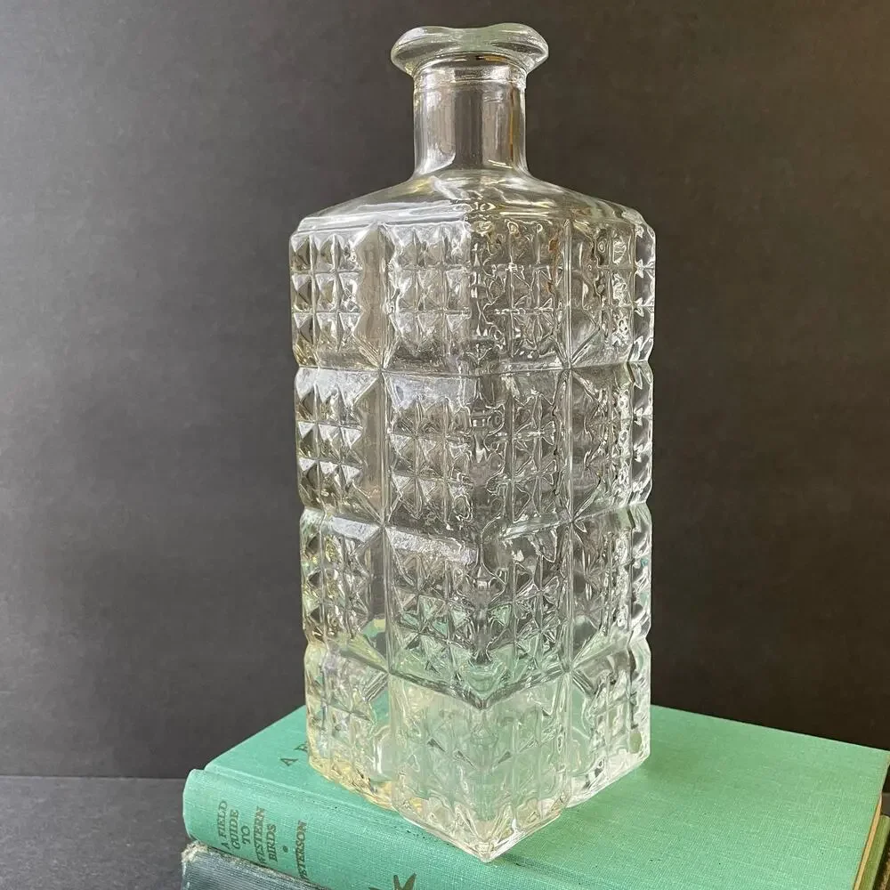 Vintage Clear Quilted Pressed Glass Bottle Bar Decor